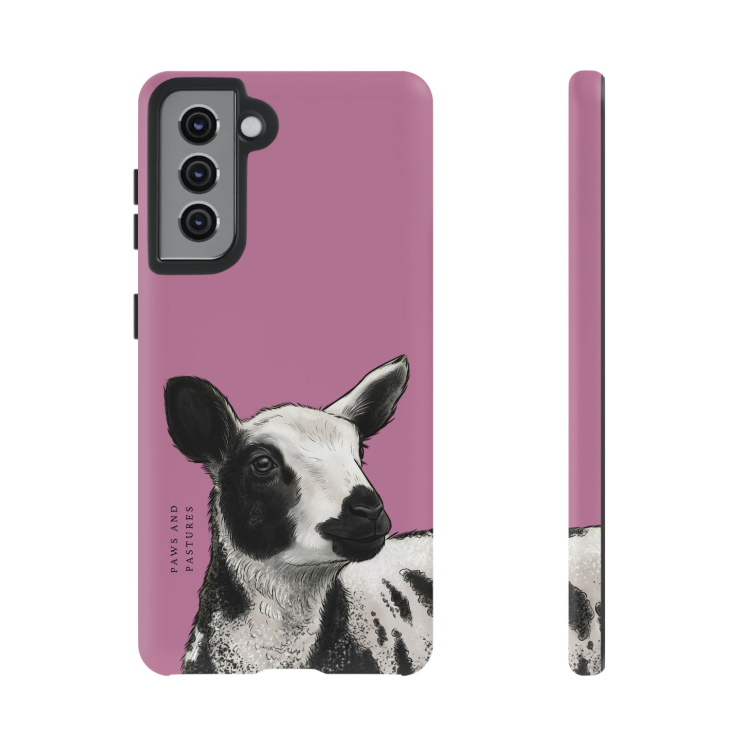 Pink Dutch Spotted Sheep Portrait Phone Case - Black & White Lamb Illustration Protective Cover