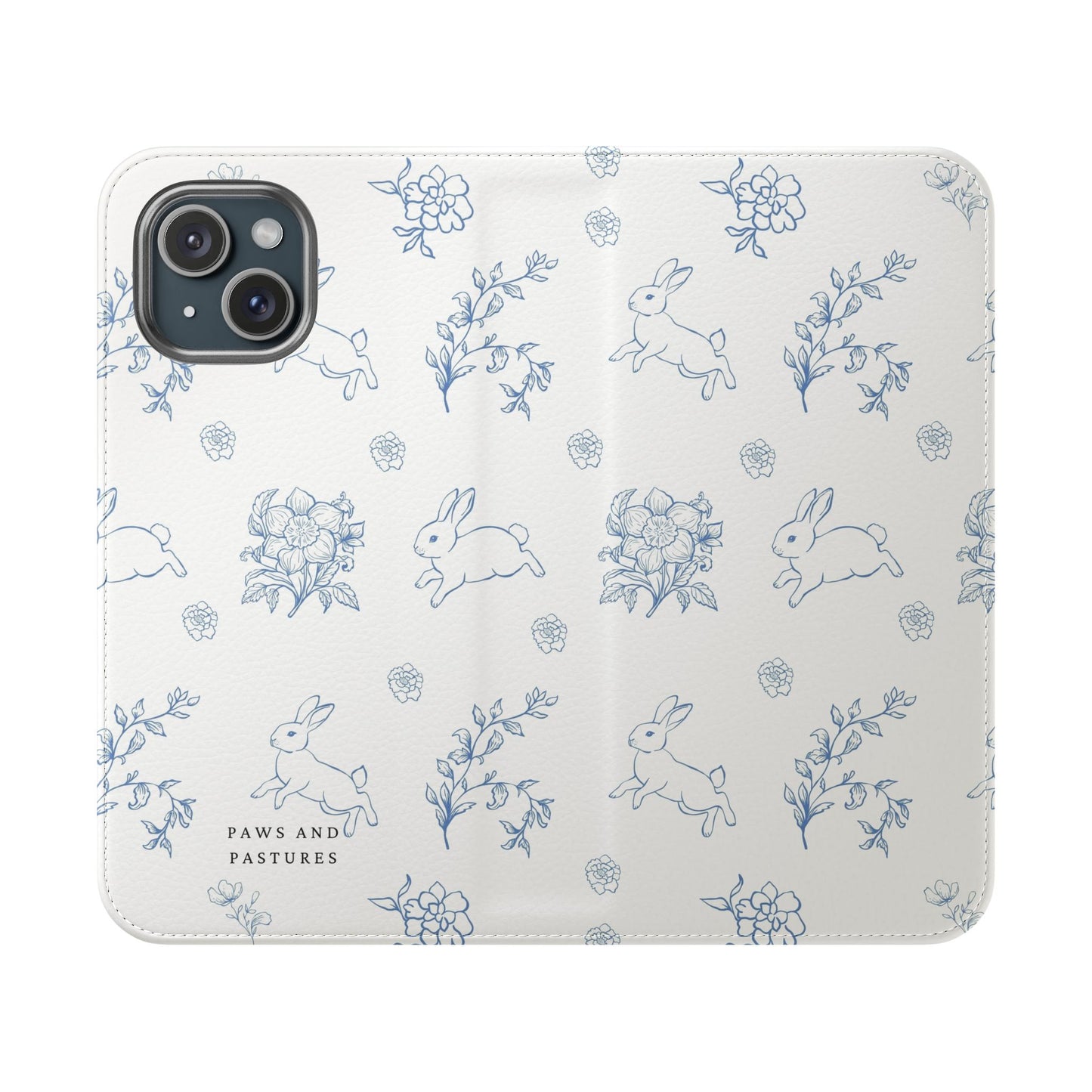 Bunny Pattern Flip Phone Case – Floral Blue Rabbit Wallet Cover