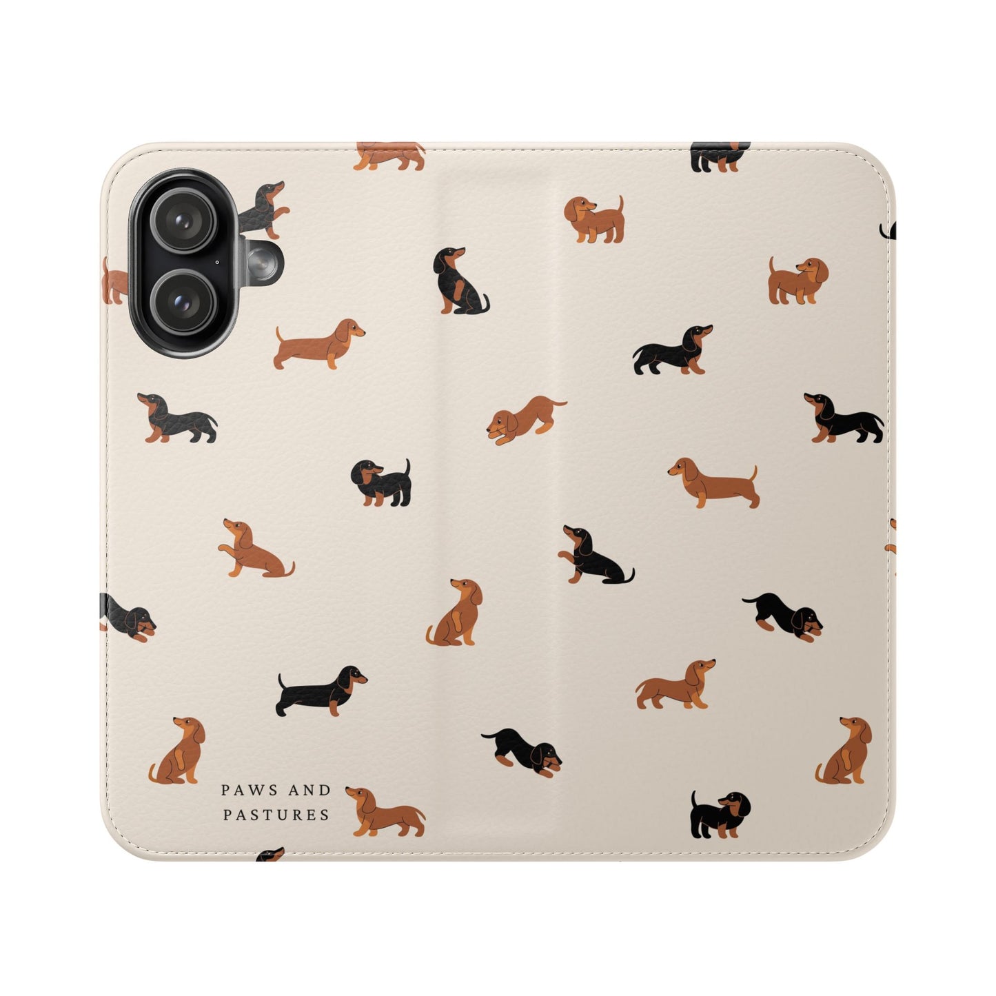 Dachshund Pattern Flip Phone Case — Wallet Folio with Card Slots