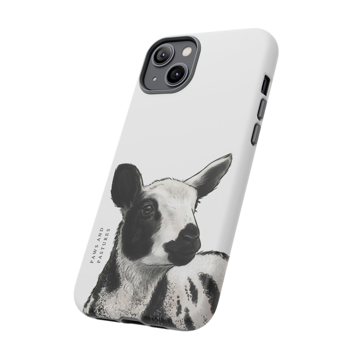 Dutch Spotted Sheep Portrait Phone Case - Black & White Lamb Illustration Protective Cover