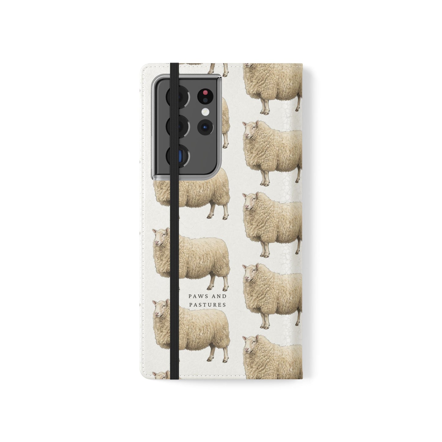 Cheviot Sheep Pattern Flip Phone Case – Cute Pastoral Wallet Cover with Card Slots