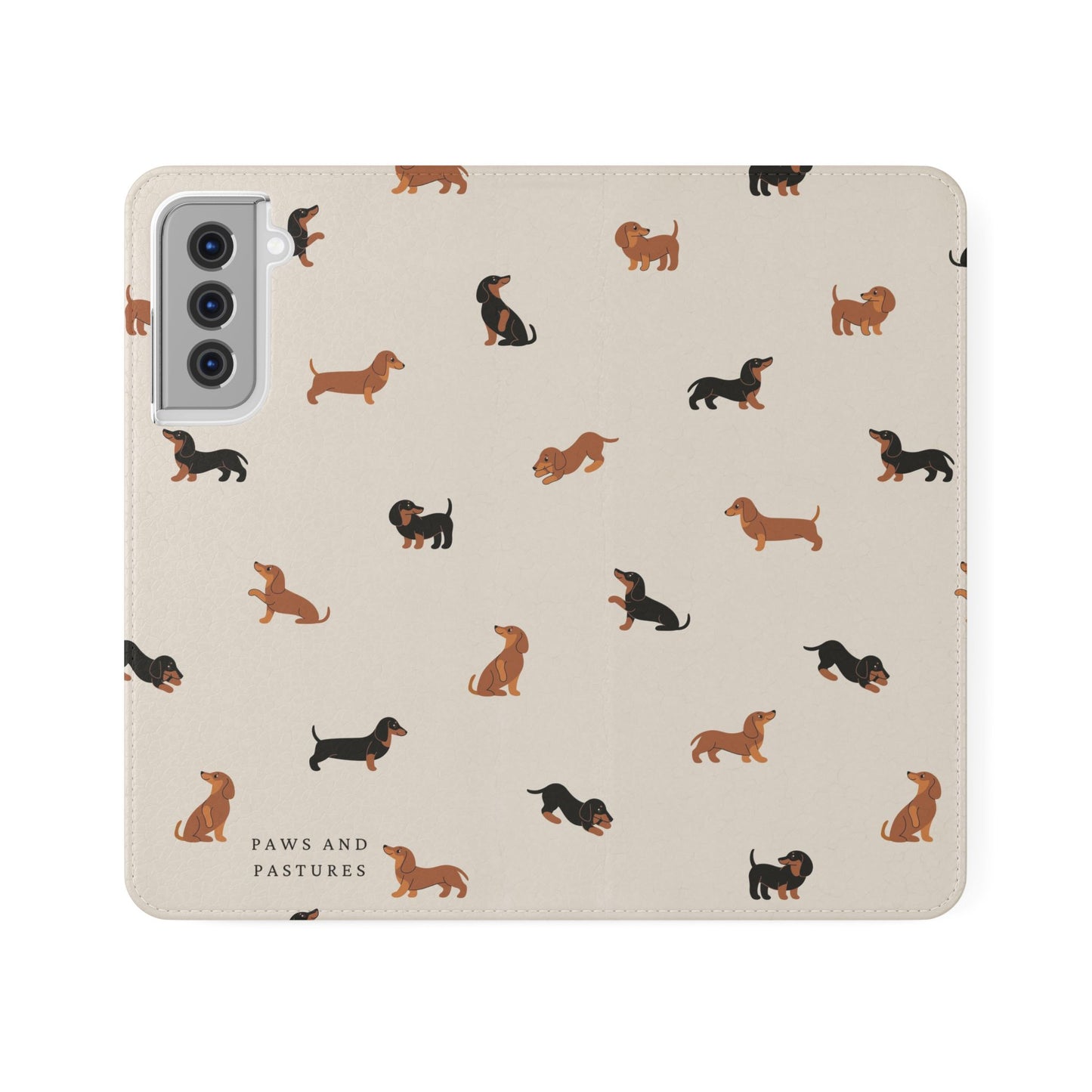 Dachshund Pattern Flip Phone Case — Wallet Folio with Card Slots