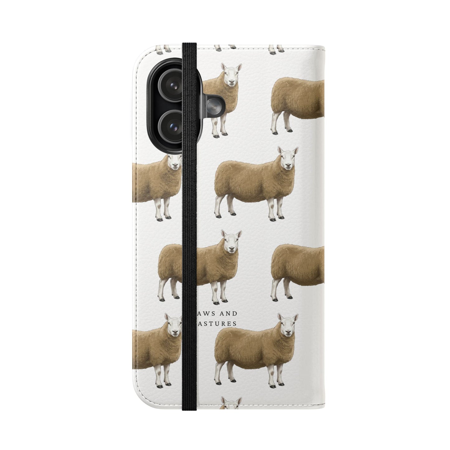 Cheviot Sheep Pattern Flip Phone Case – Cute Pastoral Wallet Cover with Card Slots