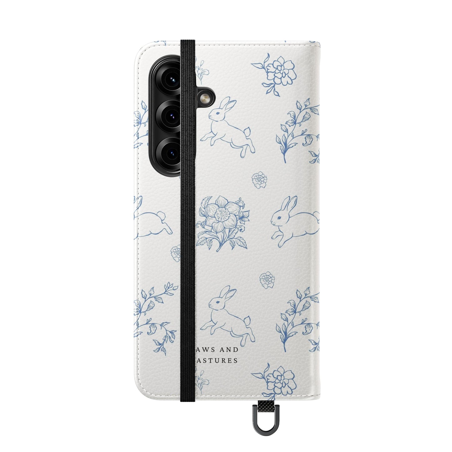 Bunny Pattern Flip Phone Case – Floral Blue Rabbit Wallet Cover