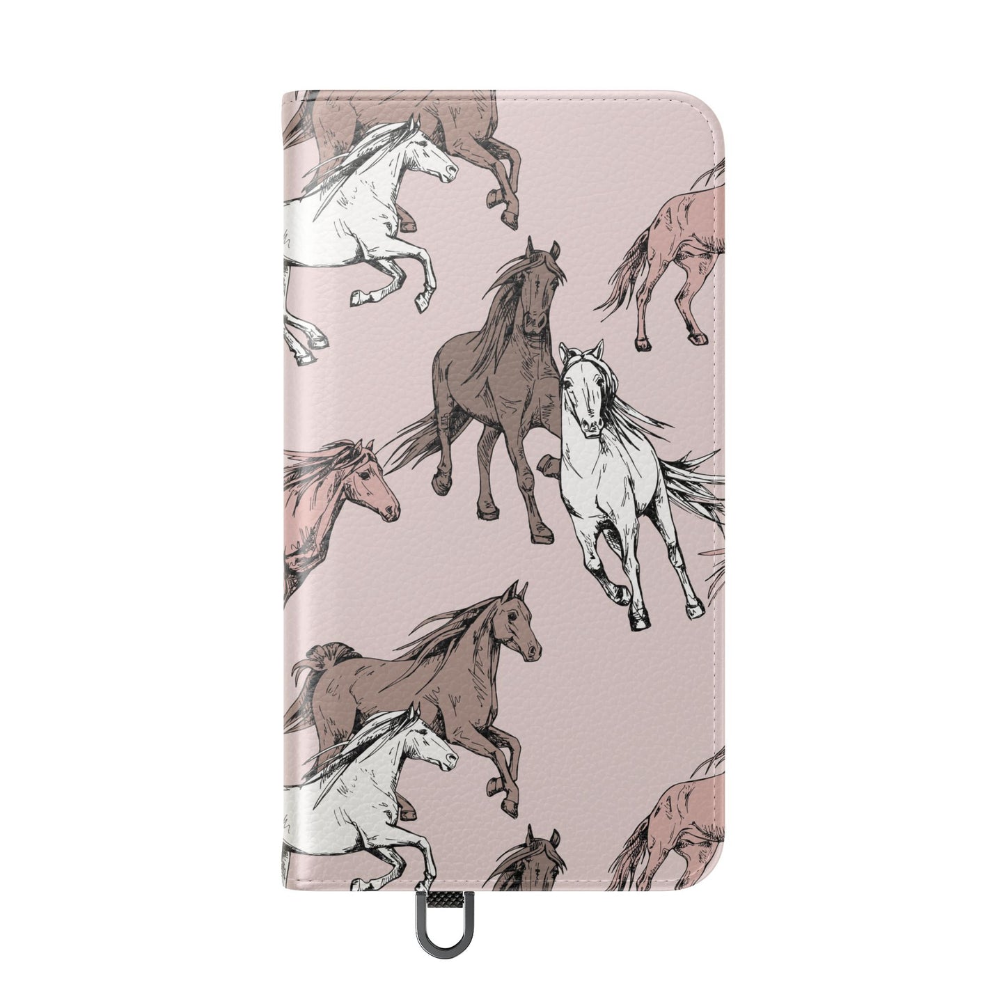 Horse Pattern Flip Phone Case — Pink Running Horses Wallet Cover