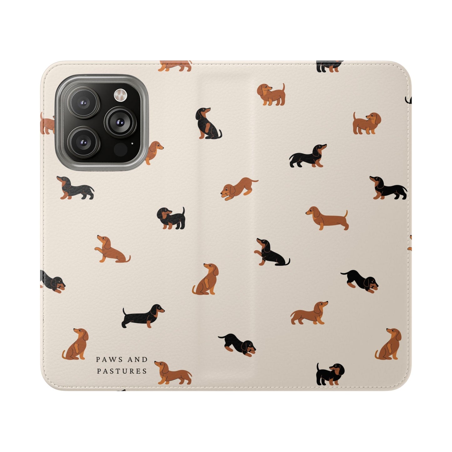 Dachshund Pattern Flip Phone Case — Wallet Folio with Card Slots