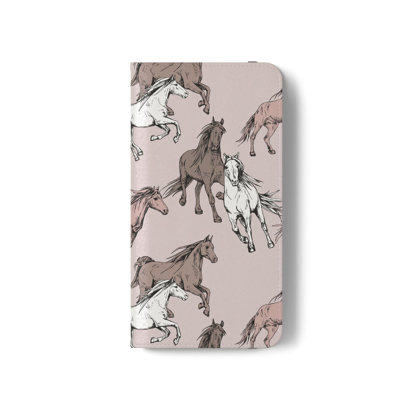 Horse Pattern Flip Phone Case — Pink Running Horses Wallet Cover