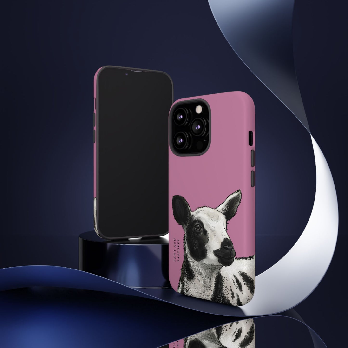 Pink Dutch Spotted Sheep Portrait Phone Case - Black & White Lamb Illustration Protective Cover