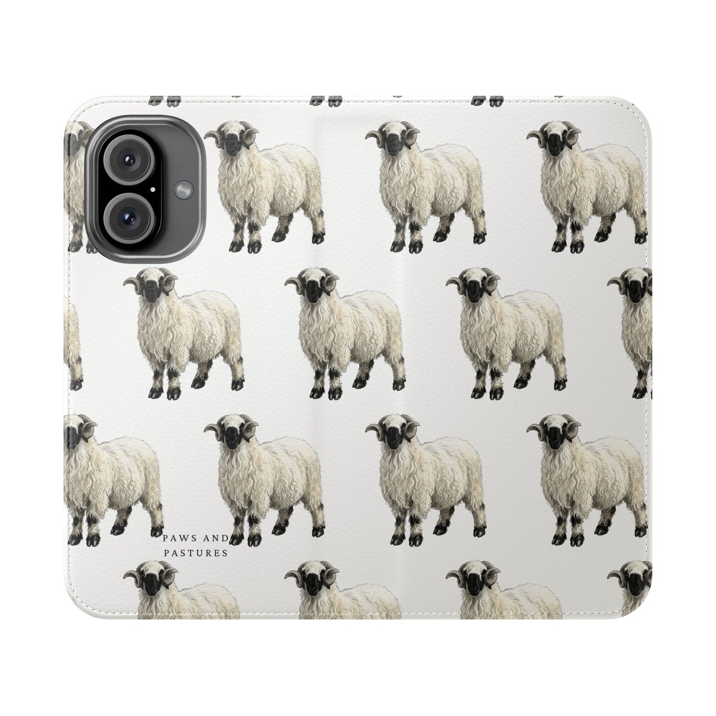Valais Blacknose Sheep Pattern Flip Phone Case – Cute Farm Animal Wallet Cover