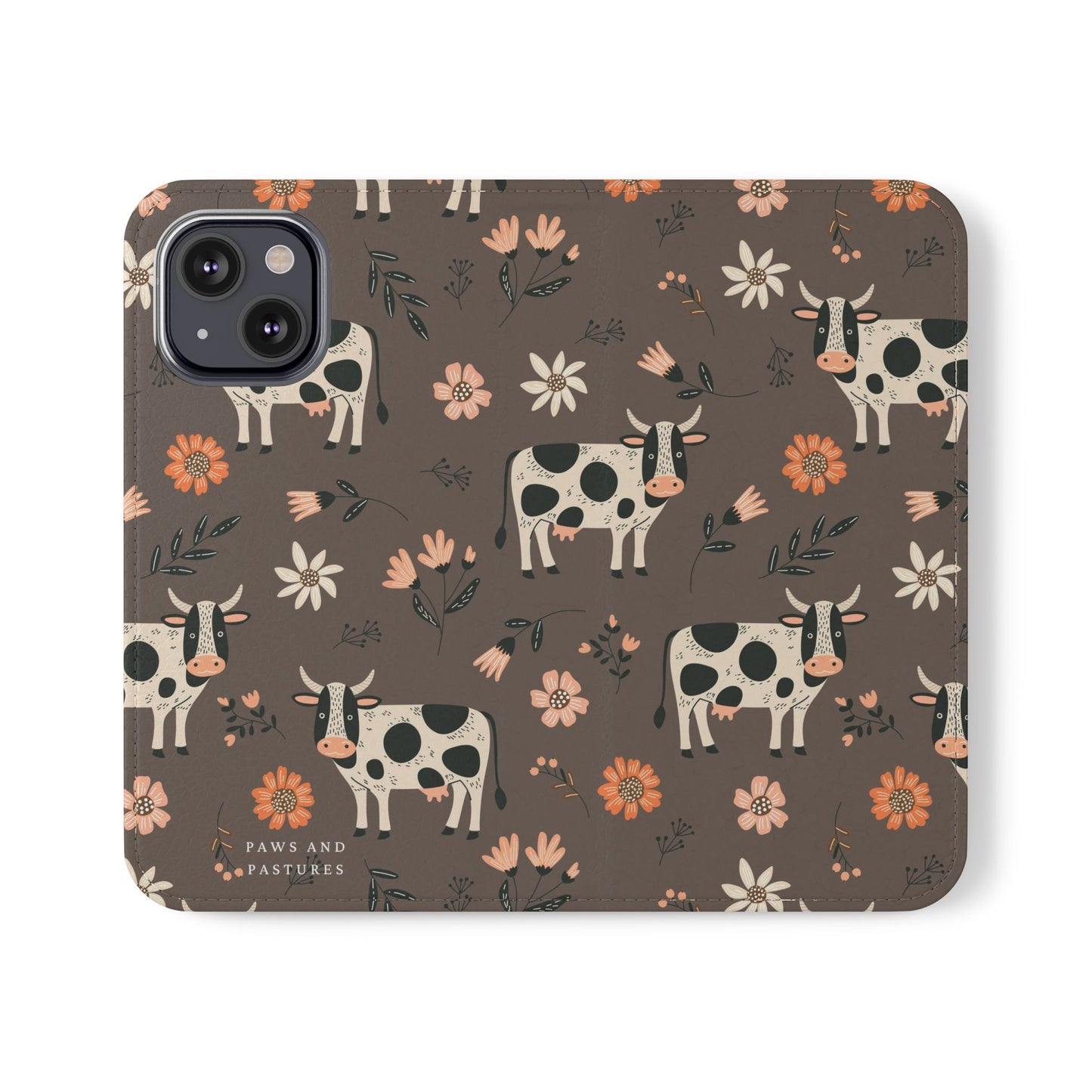 Cow Floral Flip Phone Case – Folklore Farm Pattern Wallet Case