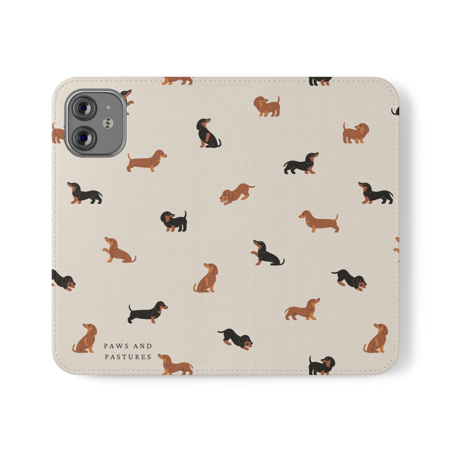 Dachshund Pattern Flip Phone Case — Wallet Folio with Card Slots