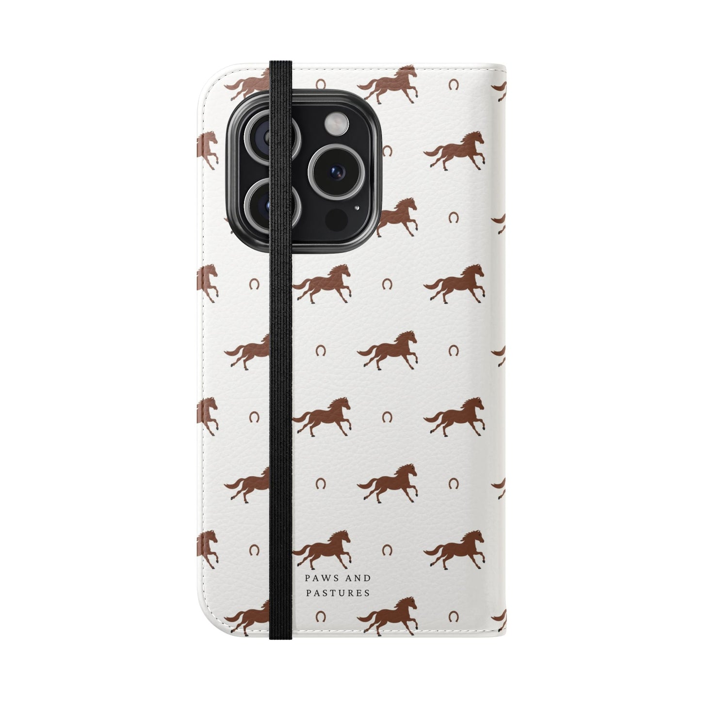 Horse Pattern Flip Case — Leather Wallet Phone Cover with Galloping Horses