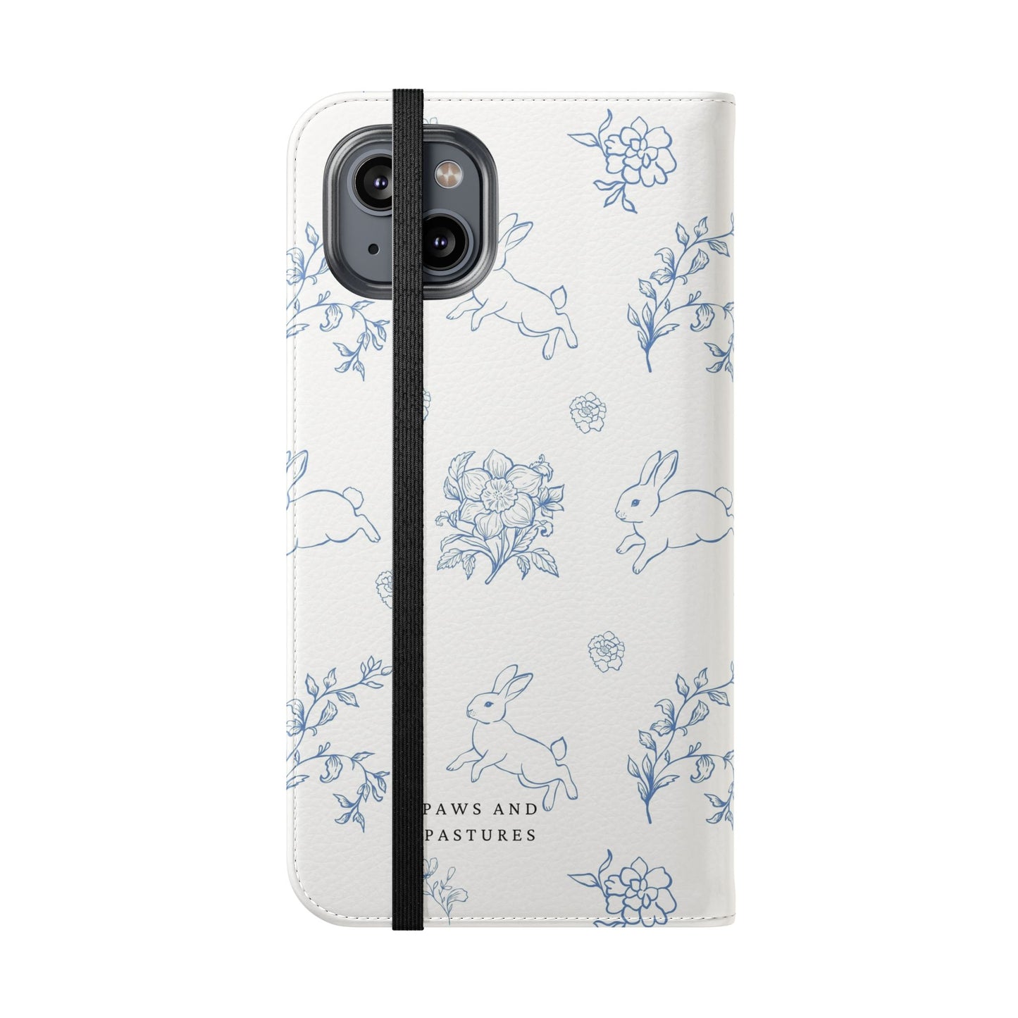 Bunny Pattern Flip Phone Case – Floral Blue Rabbit Wallet Cover