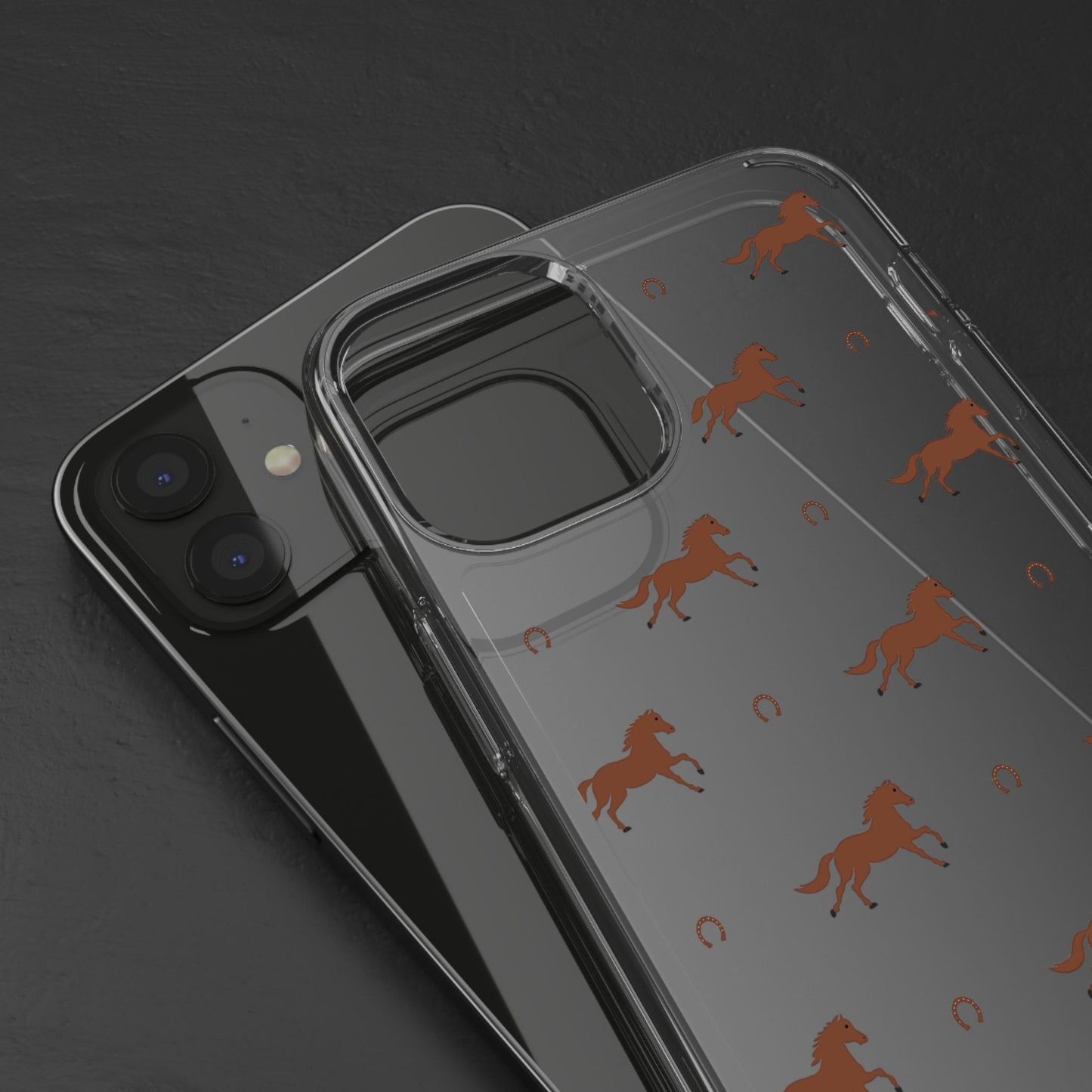 Horse Pattern Clear Phone Case — Equestrian Horses & Horseshoes Design