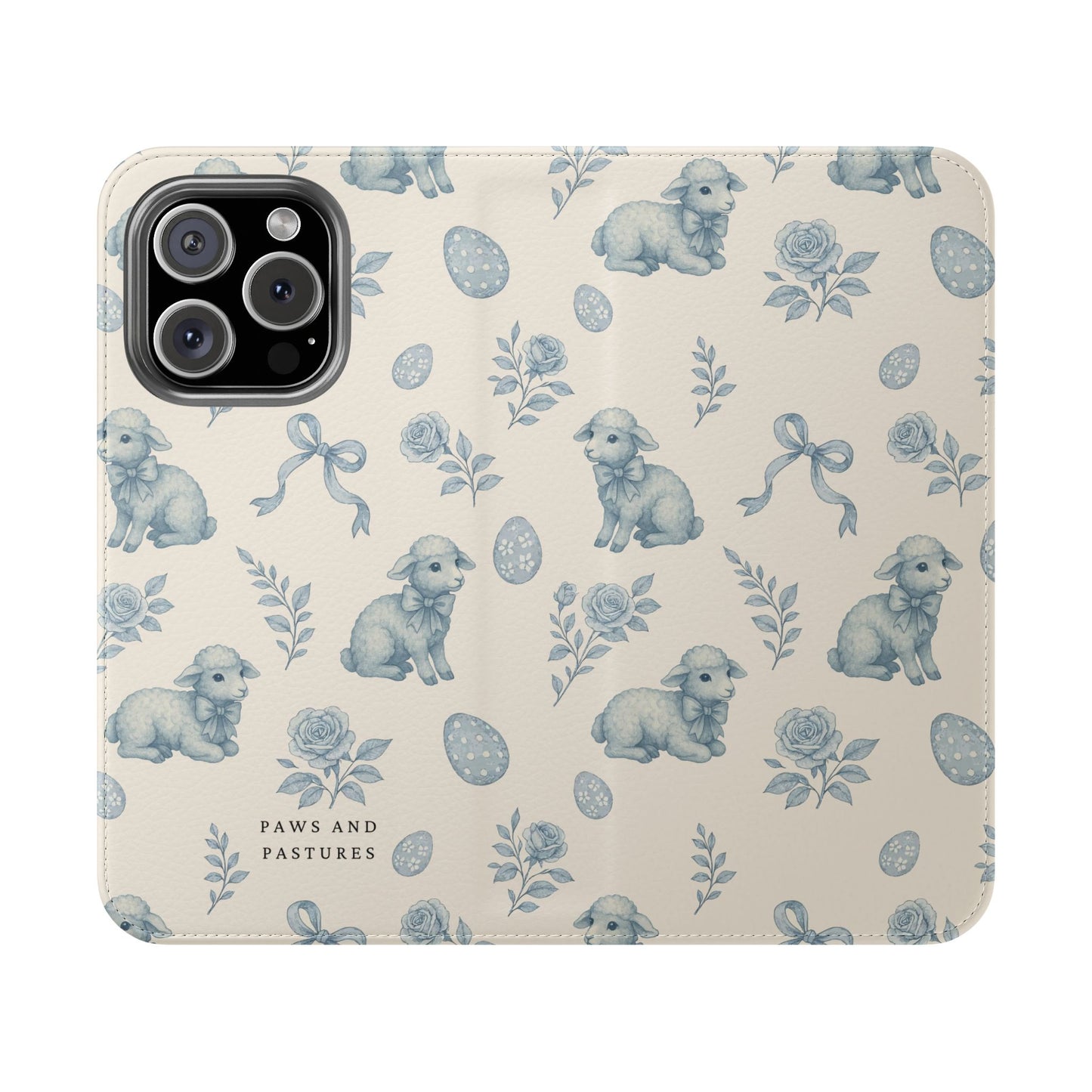 Flip Case — Pastel Blue Easter Lamb Pattern Phone Wallet