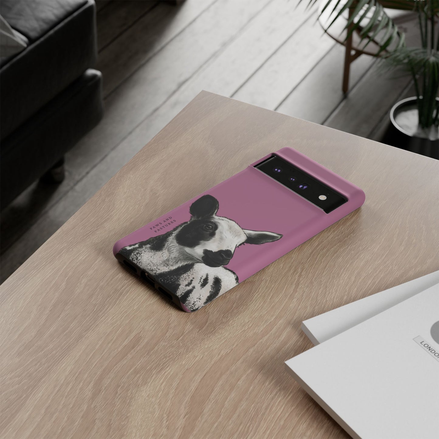 Pink Dutch Spotted Sheep Portrait Phone Case - Black & White Lamb Illustration Protective Cover