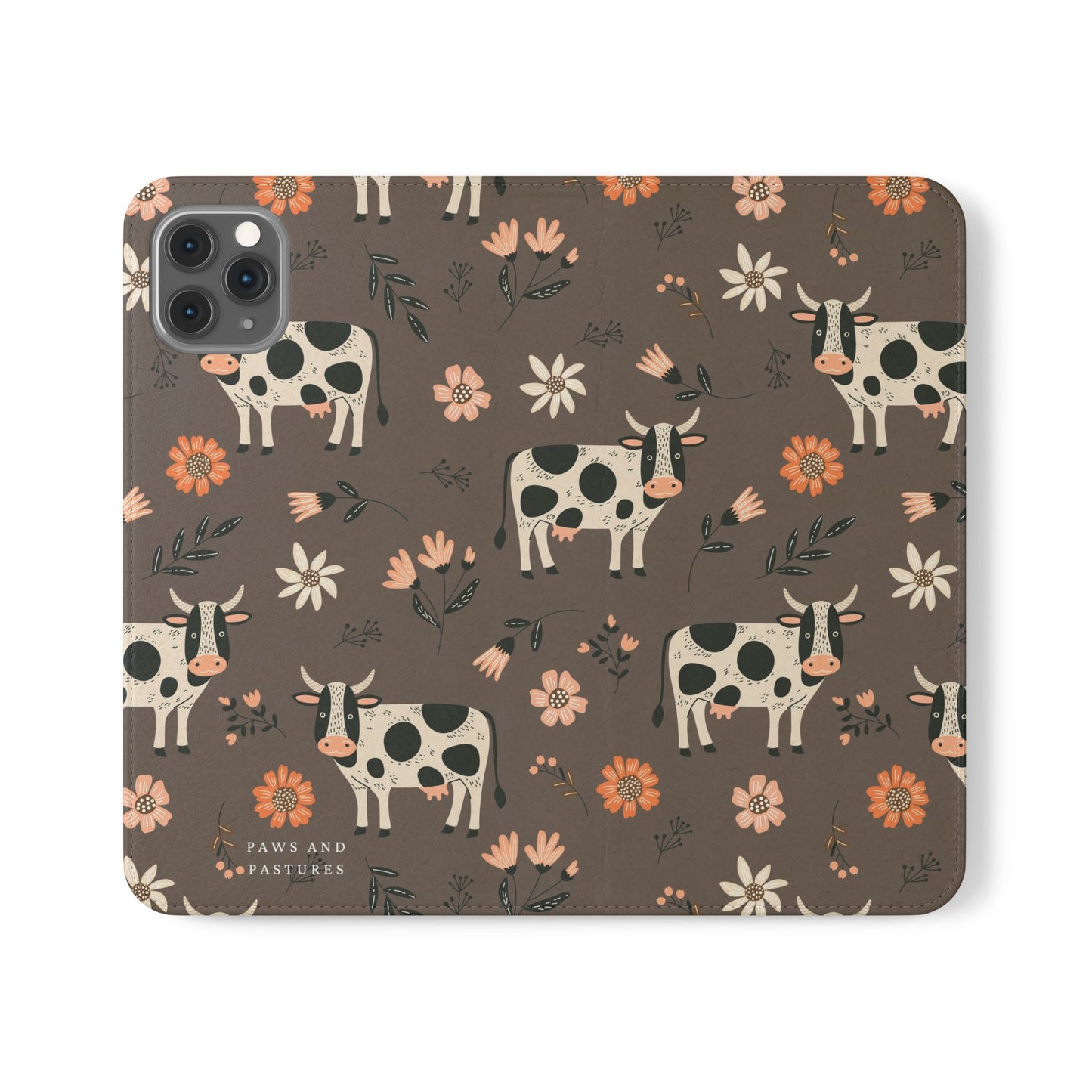 Cow Floral Flip Phone Case – Folklore Farm Pattern Wallet Case