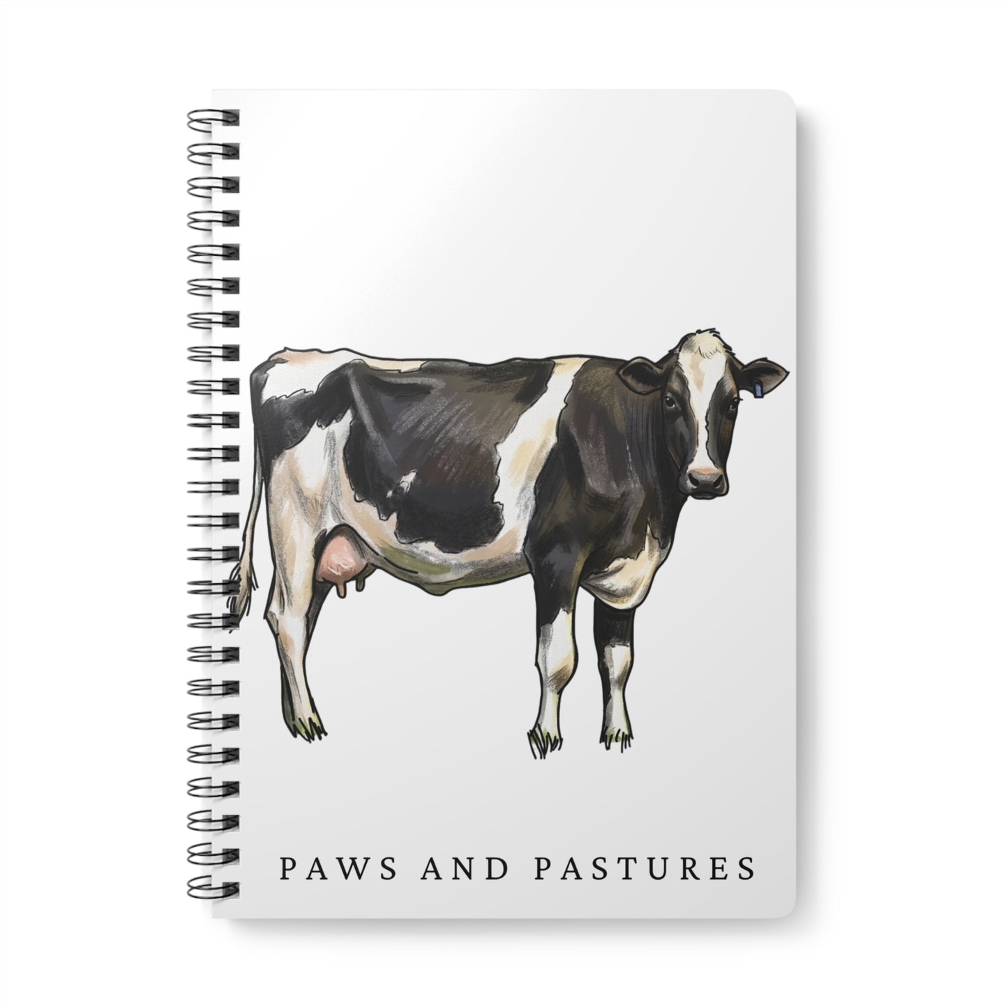 Cow Illustration A5 Spiral Notebook — "Paws and Pastures" Lined Journal