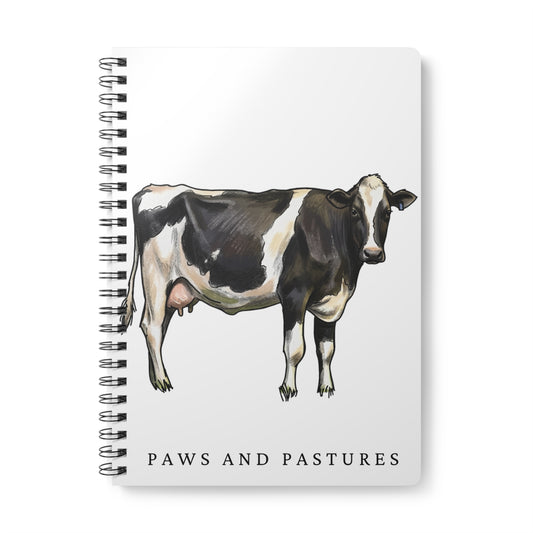 Cow Illustration A5 Spiral Notebook — "Paws and Pastures" Lined Journal