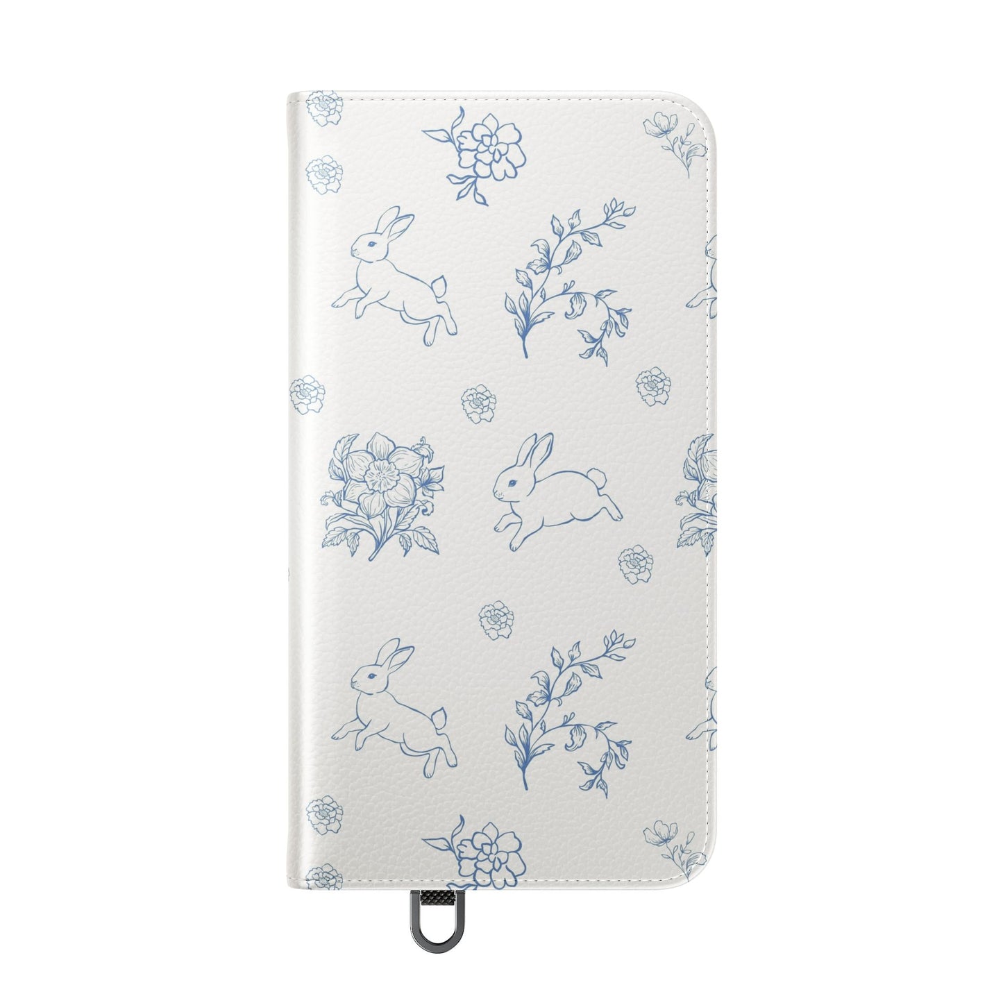 Bunny Pattern Flip Phone Case – Floral Blue Rabbit Wallet Cover