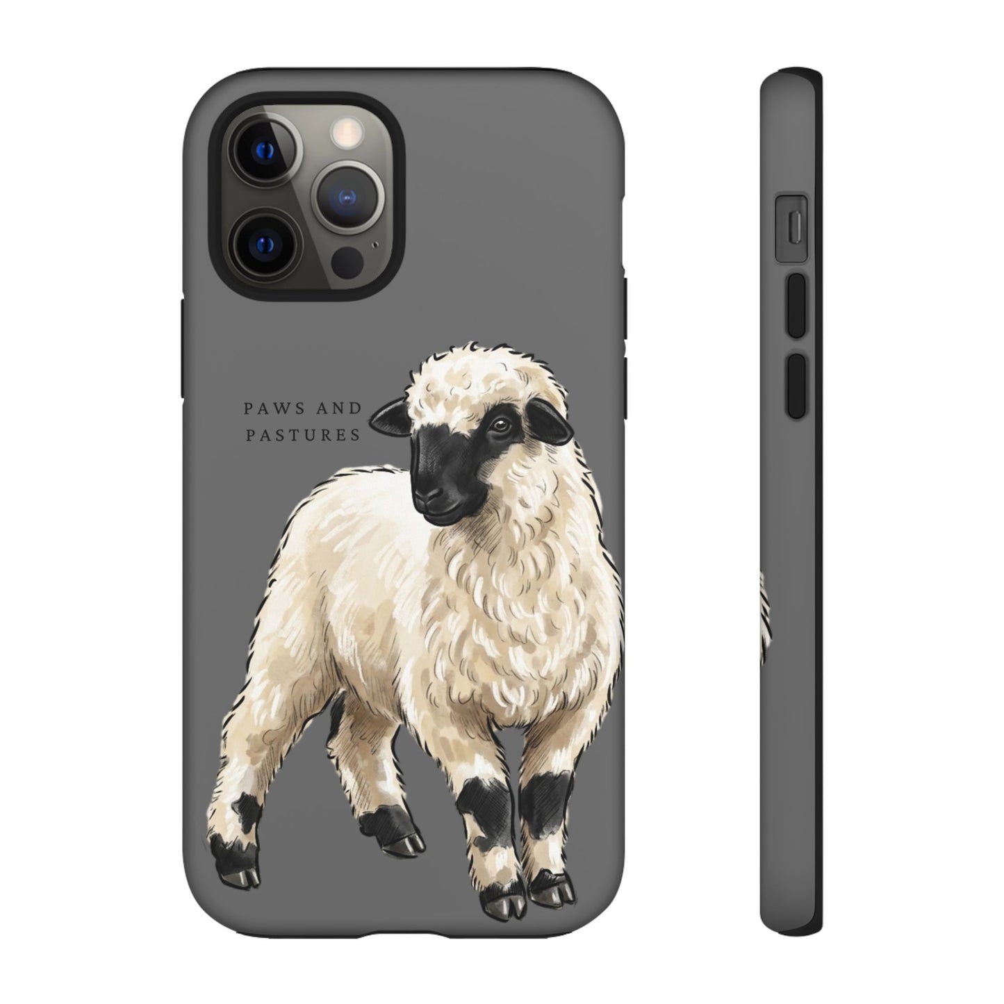 Grey Valais Blacknose Sheep Phone Case – 'Paws and Pastures' Cute Lamb Protective iPhone Cover
