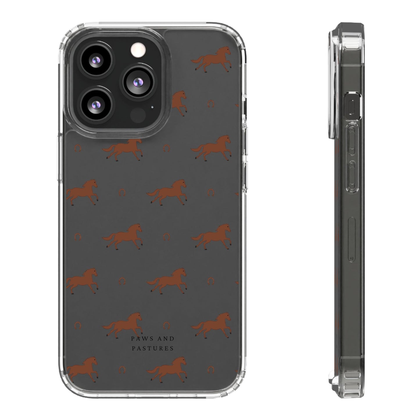 Horse Pattern Clear Phone Case — Equestrian Horses & Horseshoes Design