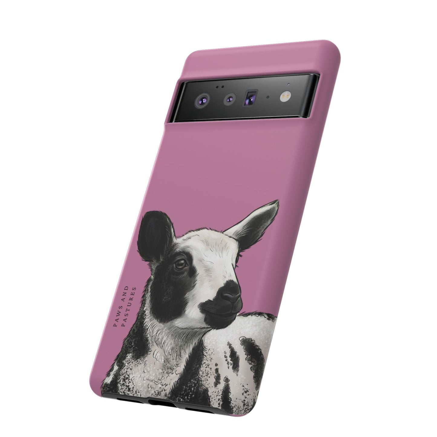 Pink Dutch Spotted Sheep Portrait Phone Case - Black & White Lamb Illustration Protective Cover