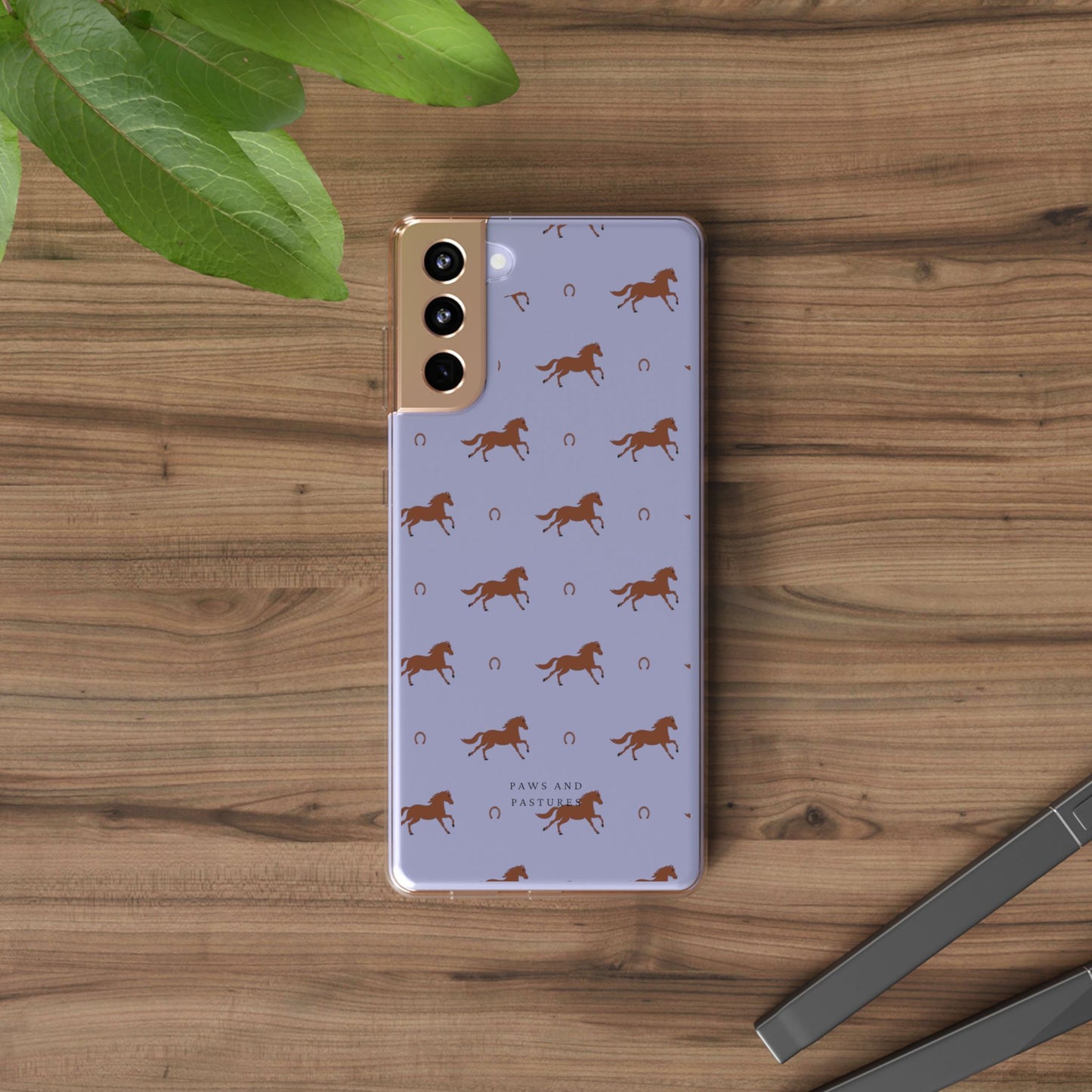 Horse Pattern Clear Phone Case — Equestrian Horses & Horseshoes Design
