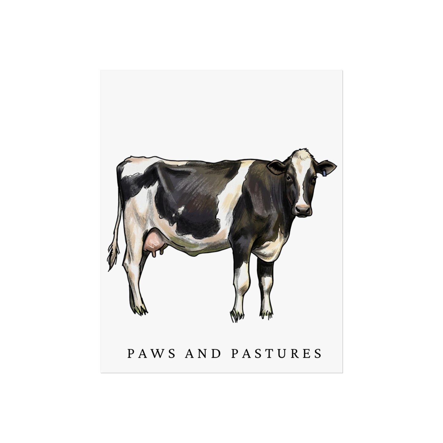 Cow Illustration Fine Art Poster — Paws and Pastures Wall Art