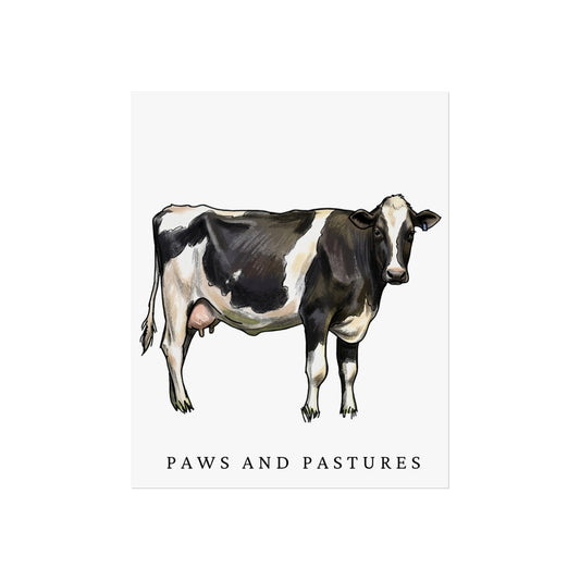 Cow Illustration Fine Art Poster — Paws and Pastures Wall Art
