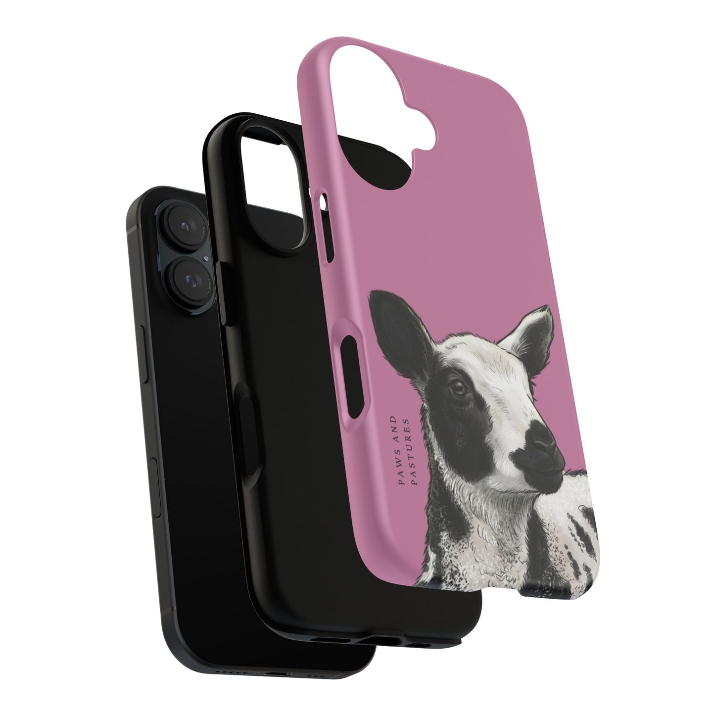 Pink Dutch Spotted Sheep Portrait Phone Case - Black & White Lamb Illustration Protective Cover