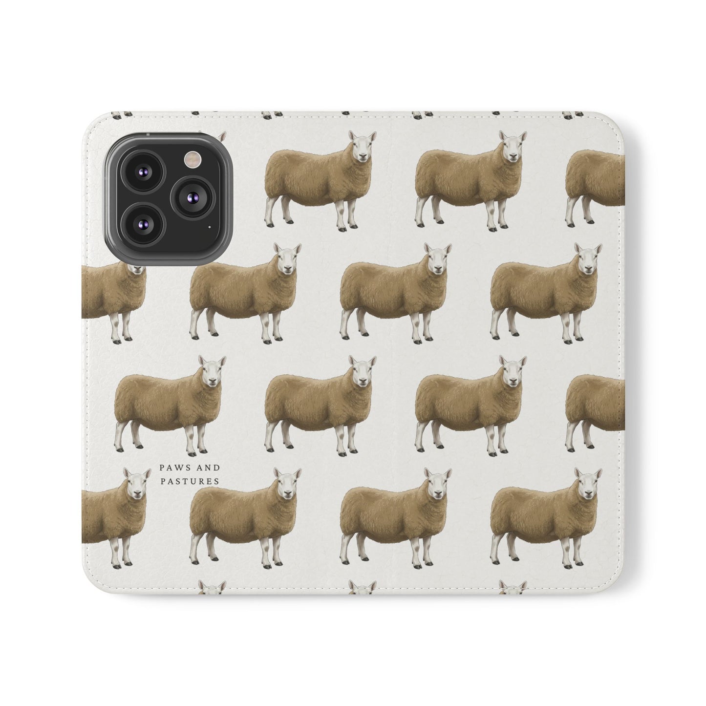 Cheviot Sheep Pattern Flip Phone Case – Cute Pastoral Wallet Cover with Card Slots