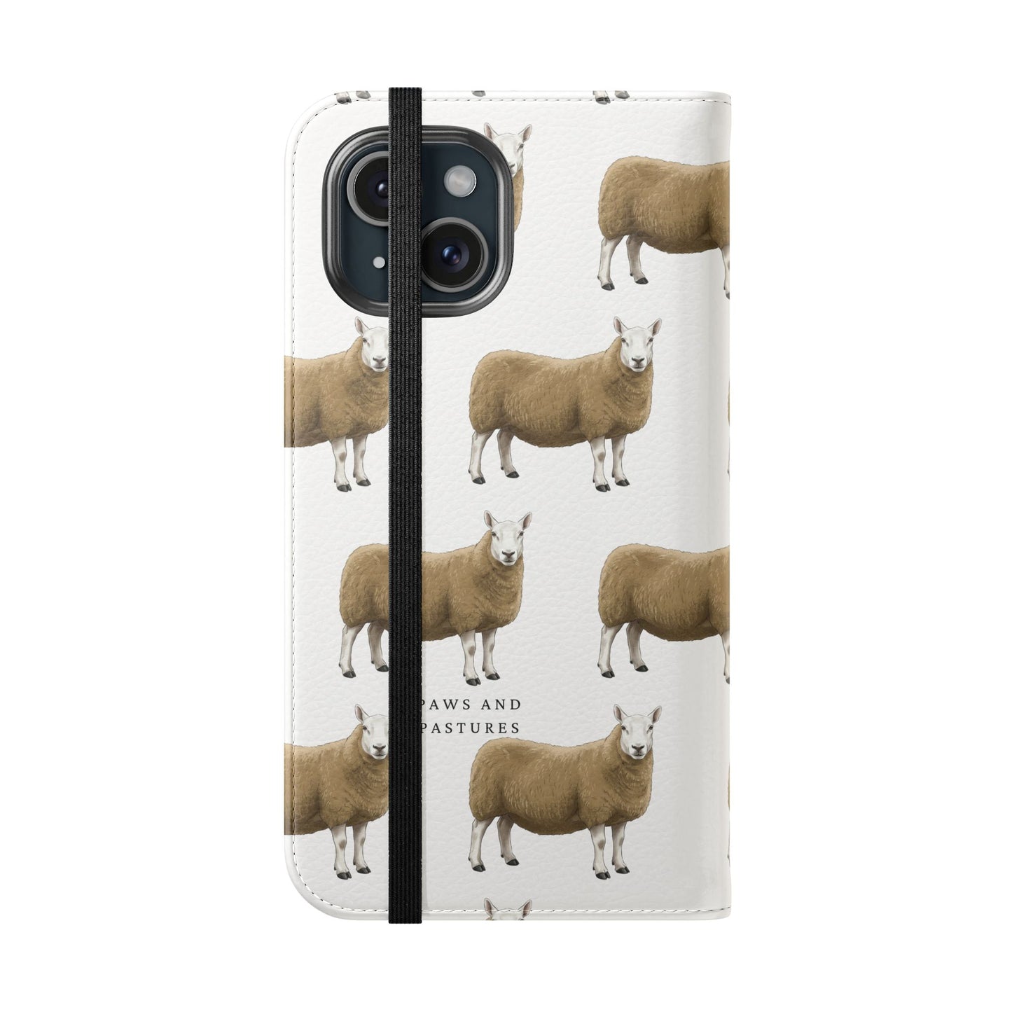 Cheviot Sheep Pattern Flip Phone Case – Cute Pastoral Wallet Cover with Card Slots